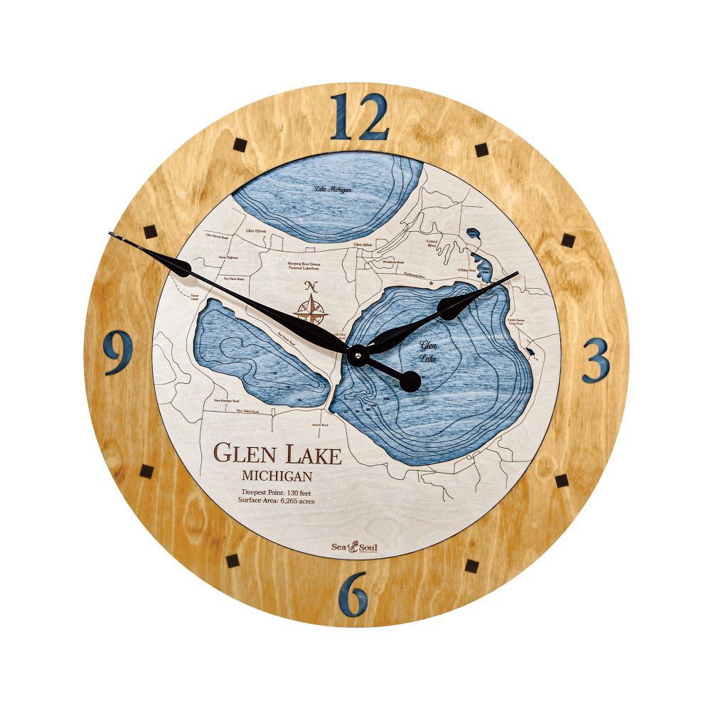Glen Lake Nautical Clock Honey Accent with Deep Blue Water