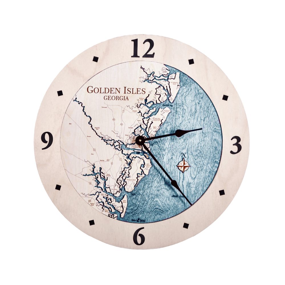 Golden Isles Nautical Clock Birch Accent with Blue Green Water