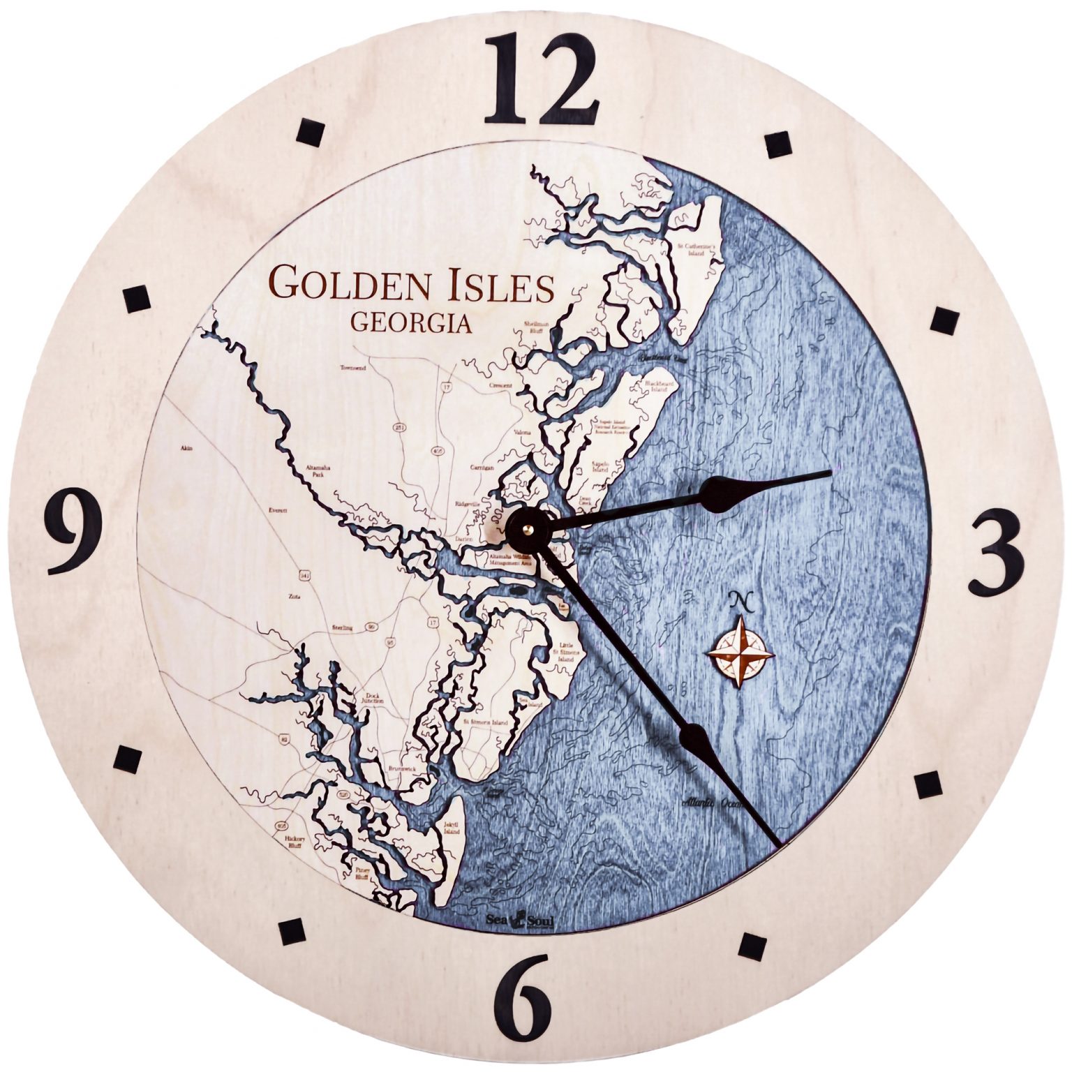 Golden Isles Nautical Map Clock Sea and Soul Charts