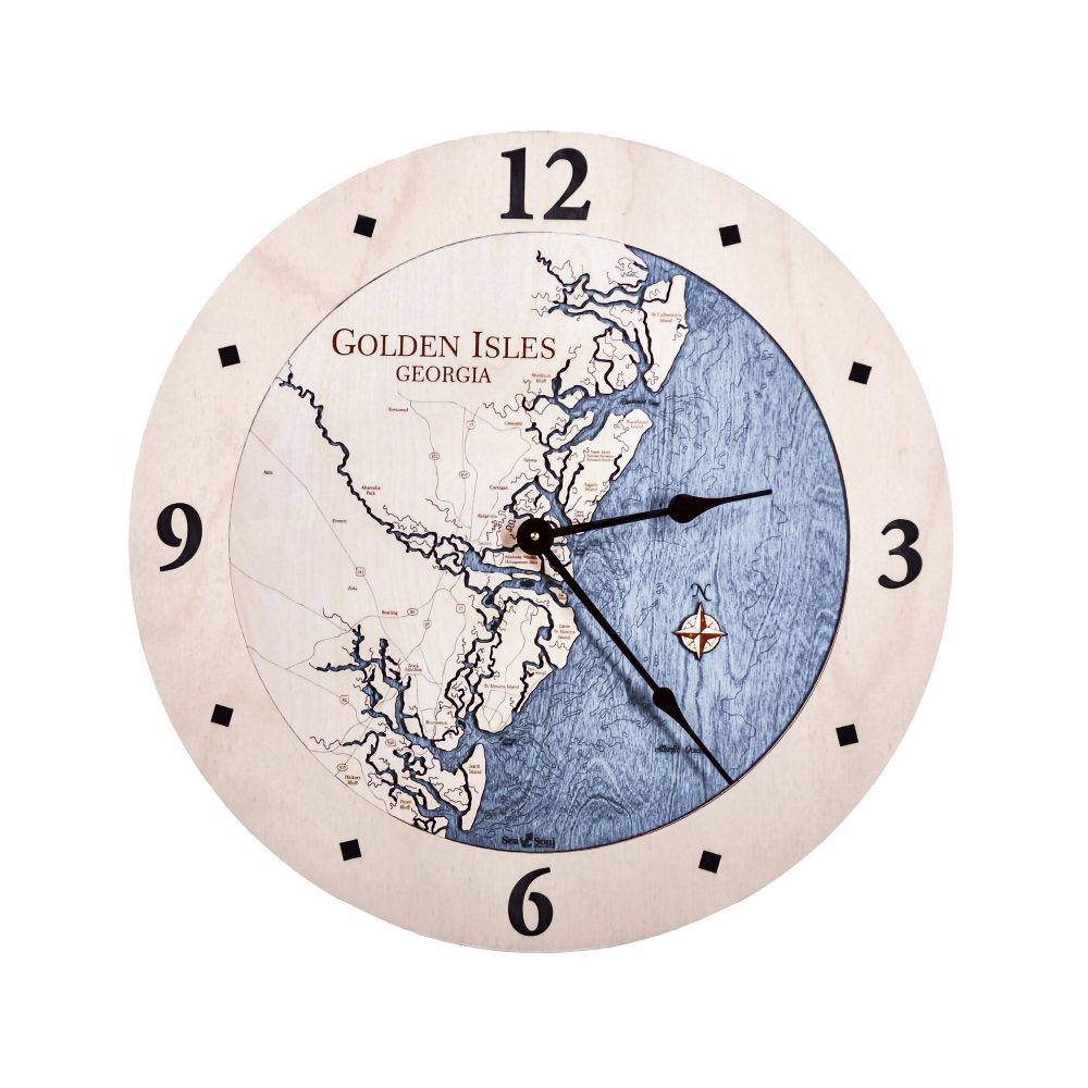 Golden Isles Nautical Clock Birch Accent with Deep Blue Water