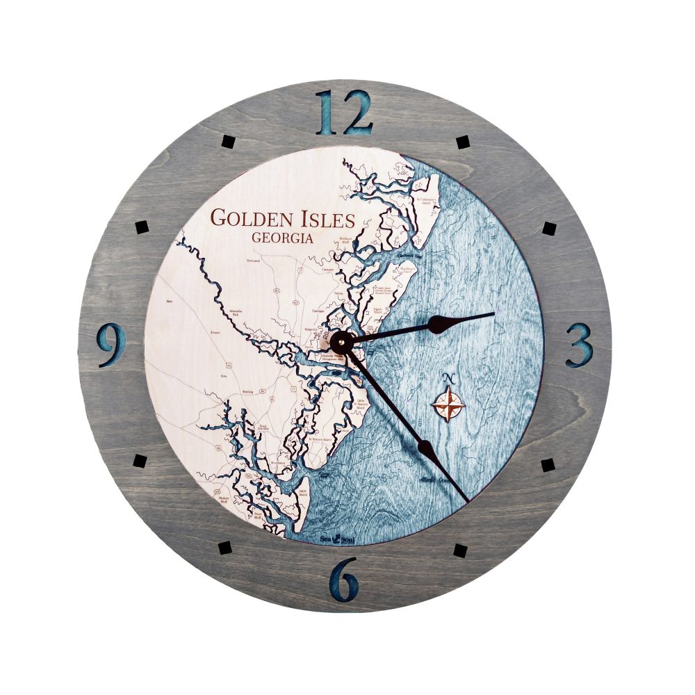 Golden Isles Nautical Clock Driftwood Accent with Blue Green Water
