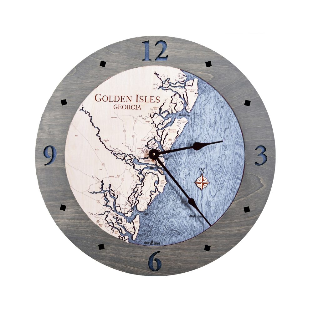 Golden Isles Nautical Clock Driftwood Accent with Deep Blue Water