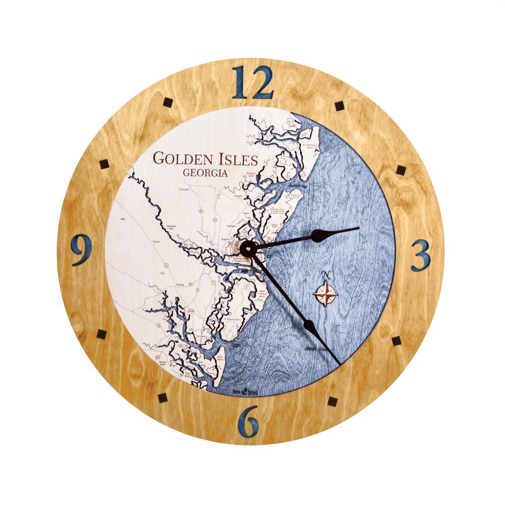 Golden Isles Nautical Clock Honey Accent with Deep Blue Water