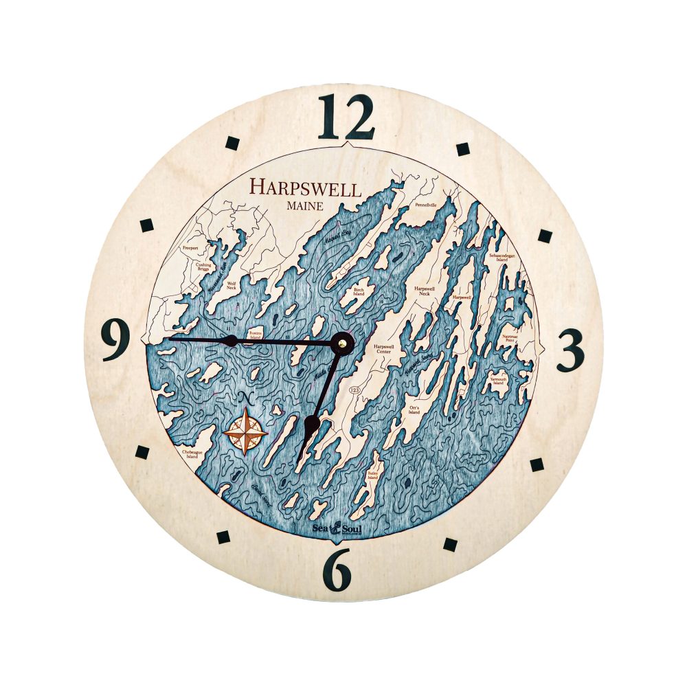 Harpswell Nautical Clock Birch Accent with Blue Green Water