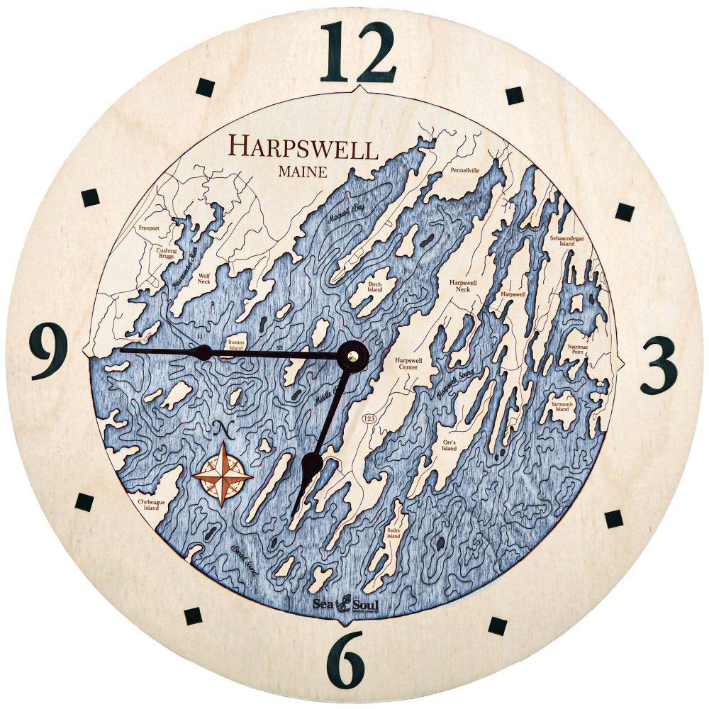 Harpswell Nautical Clock Birch Accent with Deep Blue Water Product Shot