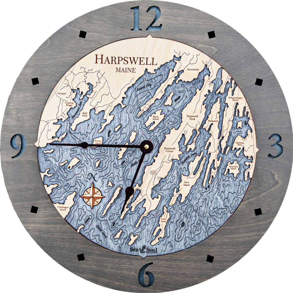 Harpswell Nautical Clock Driftwood Accent with Deep Blue Water Product Shot