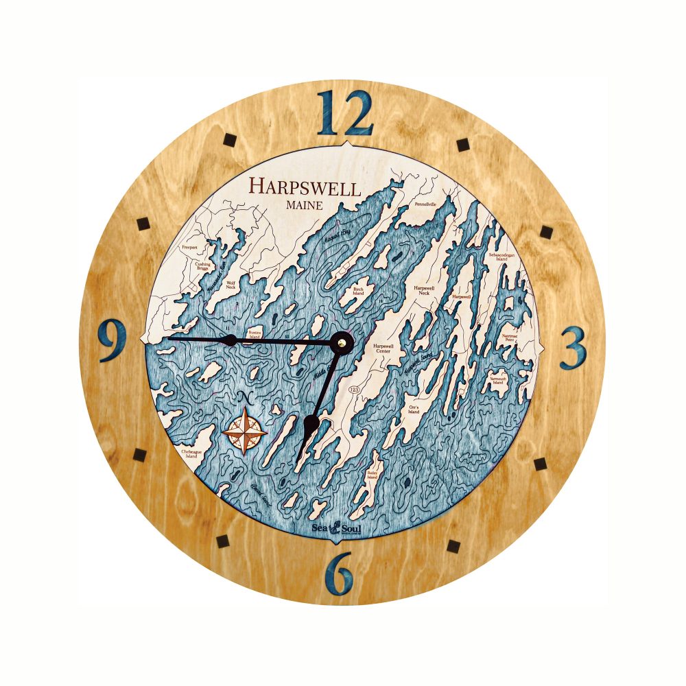Harpswell Nautical Clock Honey Accent with Blue Green Water