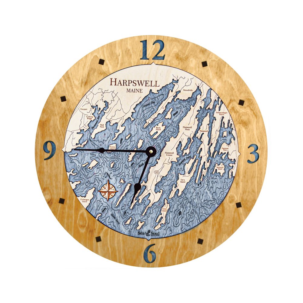 Harpswell Nautical Clock Honey Accent with Deep Blue Water