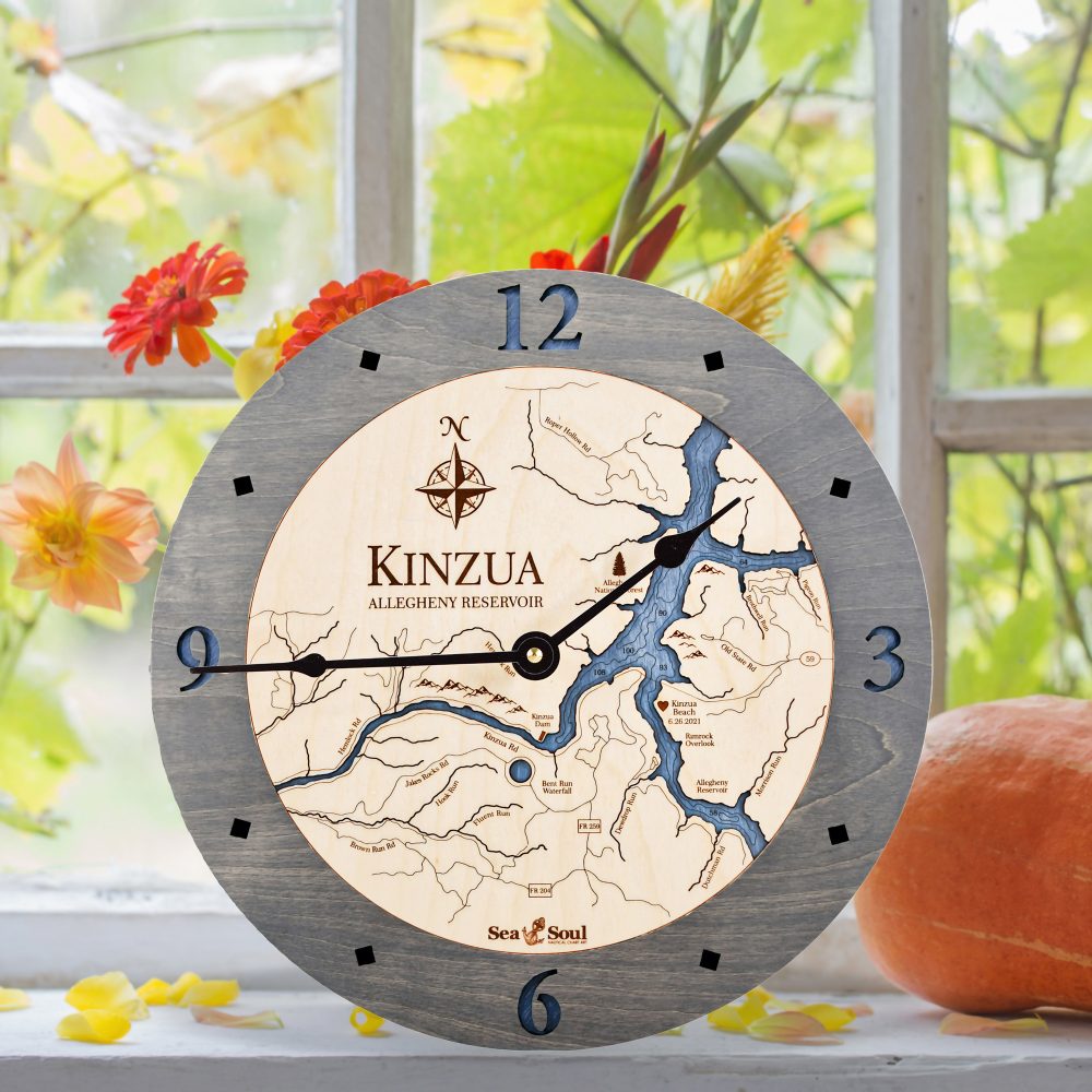Kinzua Nautical Clock Driftwood Accent with Deep Blue Water on Windowsill