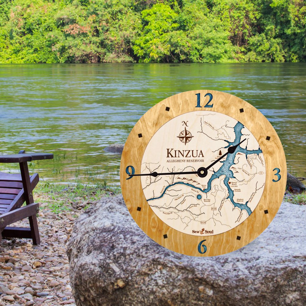 Kinzua Nautical Clock Honey Accent with Blue Green Water on Rock by Lake