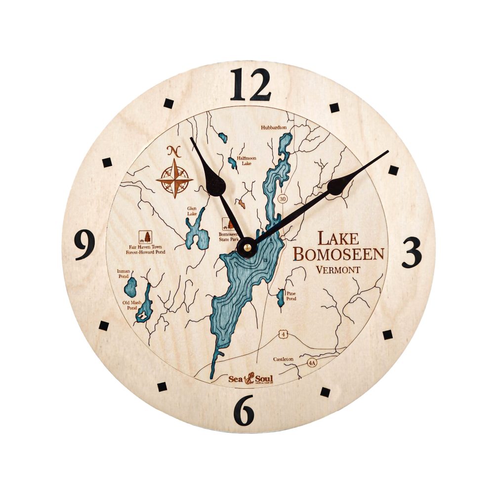 Lake Bomoseen Nautical Clock Birch Accent with Blue Green Water