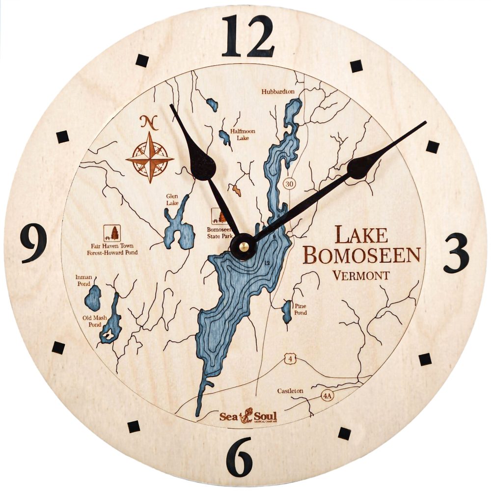 Lake Bomoseen Nautical Clock Birch Accent with Deep Blue Water Product Shot
