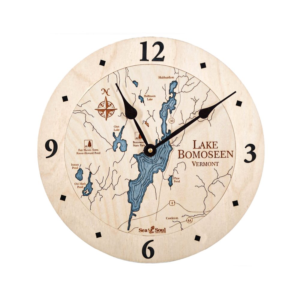 Lake Bomoseen Nautical Clock Birch Accent with Deep Blue Water