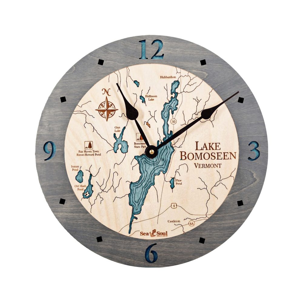 Lake Bomoseen Nautical Clock Driftwood Accent with Blue Green