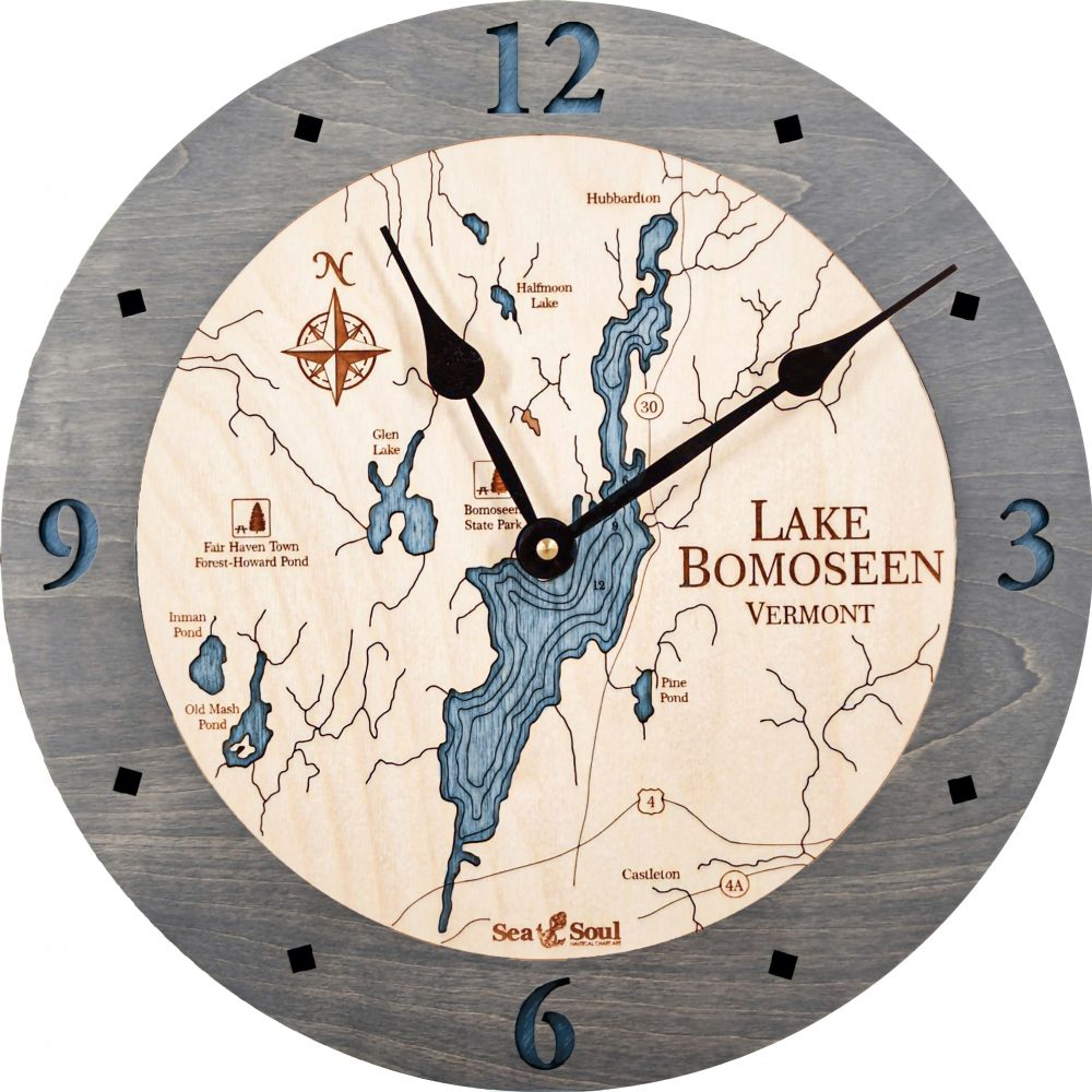 Lake Bomoseen Nautical Clock Driftwood Accent with Deep Blue Water Product Shot