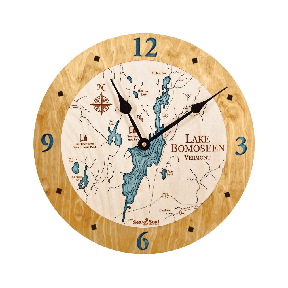 Lake Bomoseen Nautical Clock Honey Accent with Blue Green Water