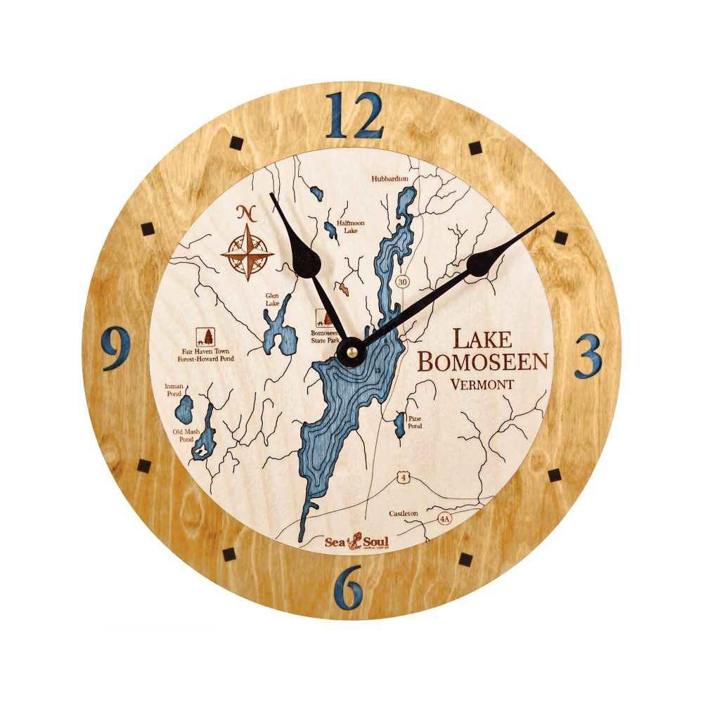 Lake Bomoseen Nautical Clock Honey Accent with Deep Blue Water
