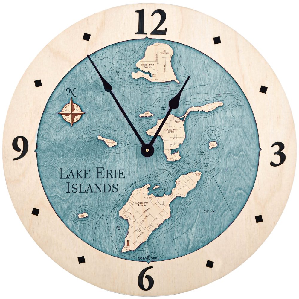Lake Erie Islands Nautical Clock Birch Accent with Blue Green Water Product Shot