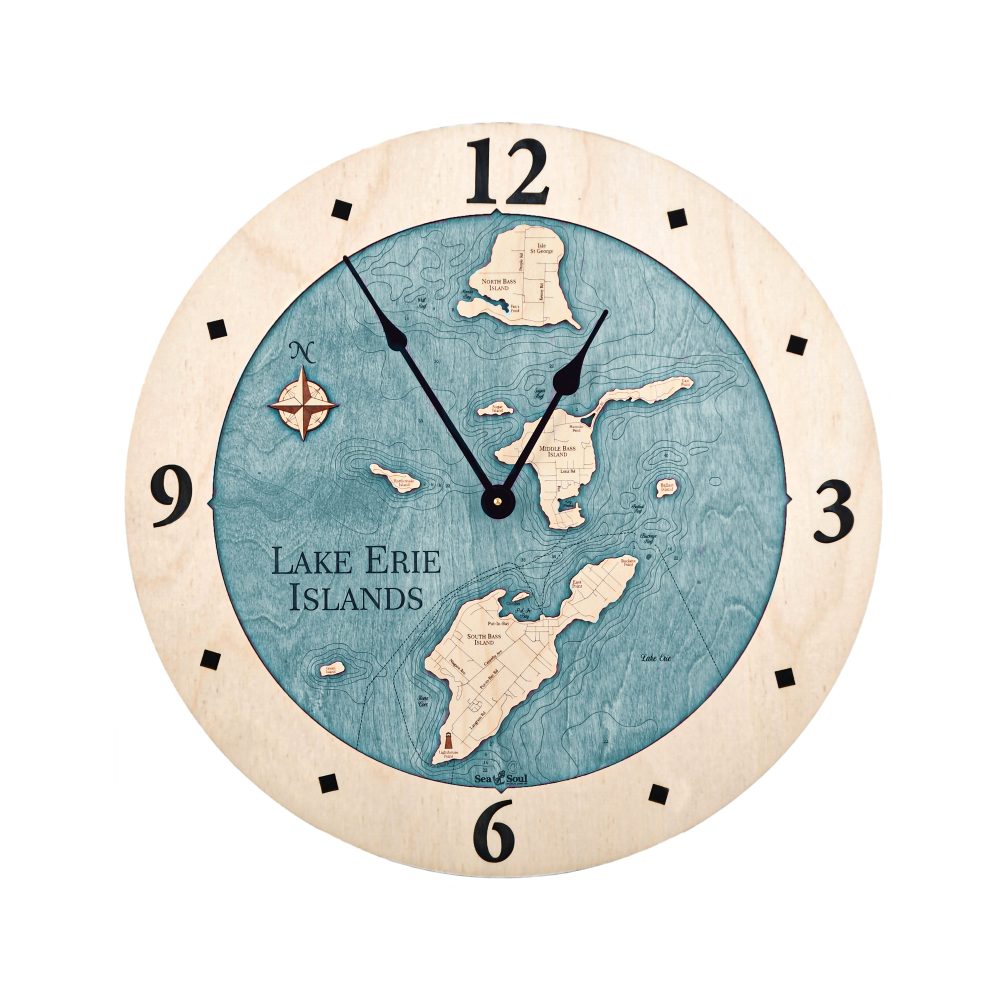 Lake Erie Islands Nautical Clock Birch Accent with Blue Green Water