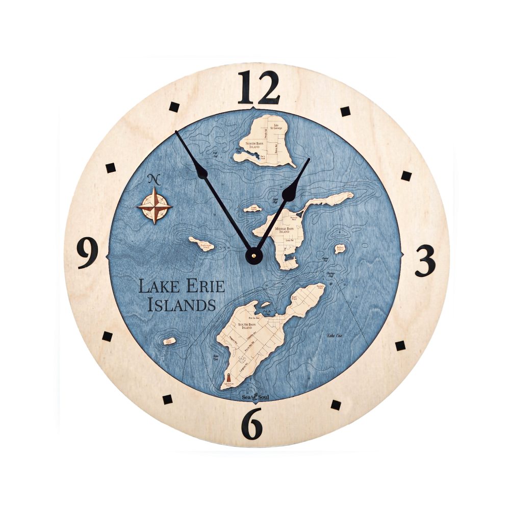 Lake Erie Islands Nautical Clock Birch Accent with Deep Blue Water