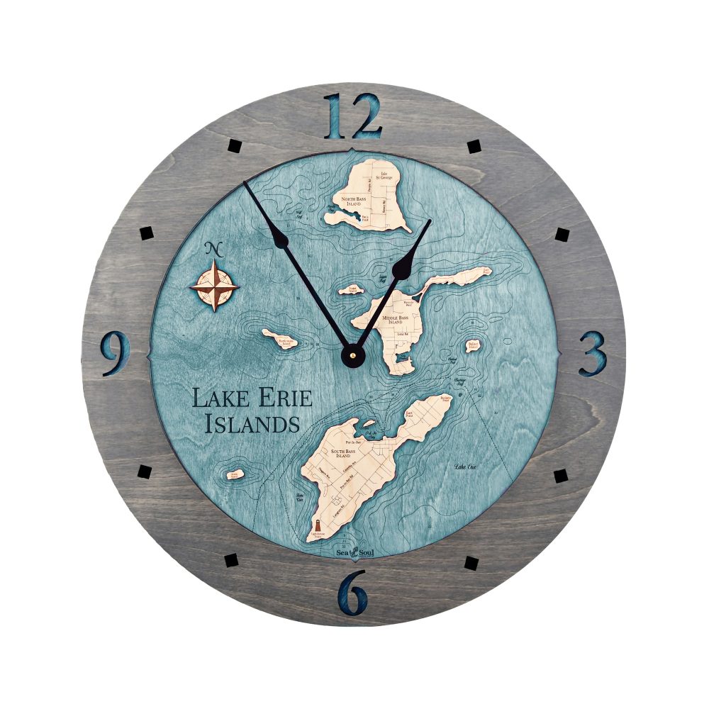 Lake Erie Islands Nautical Clock Driftwood Accent with Blue Green Water