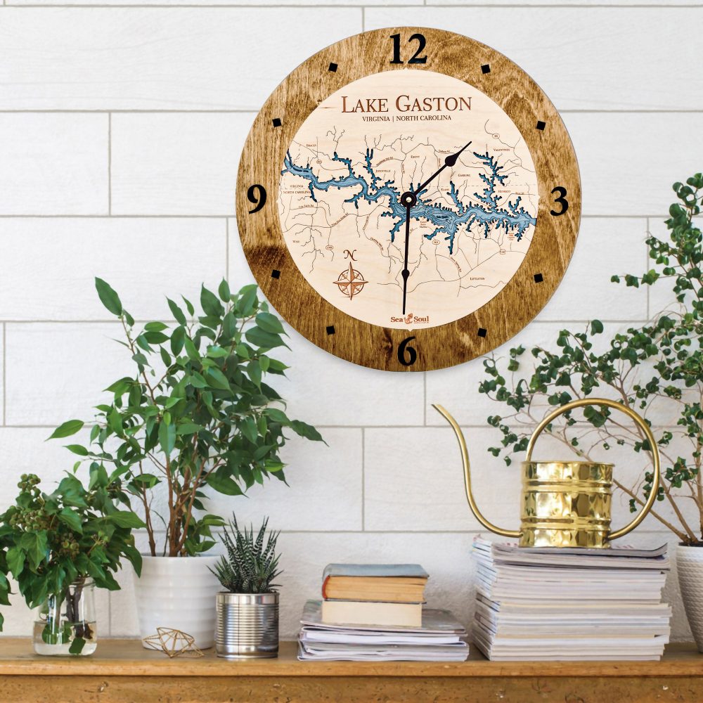 Lake Gaston Nautical Clock Americana Accent with Blue Green Water on Wall