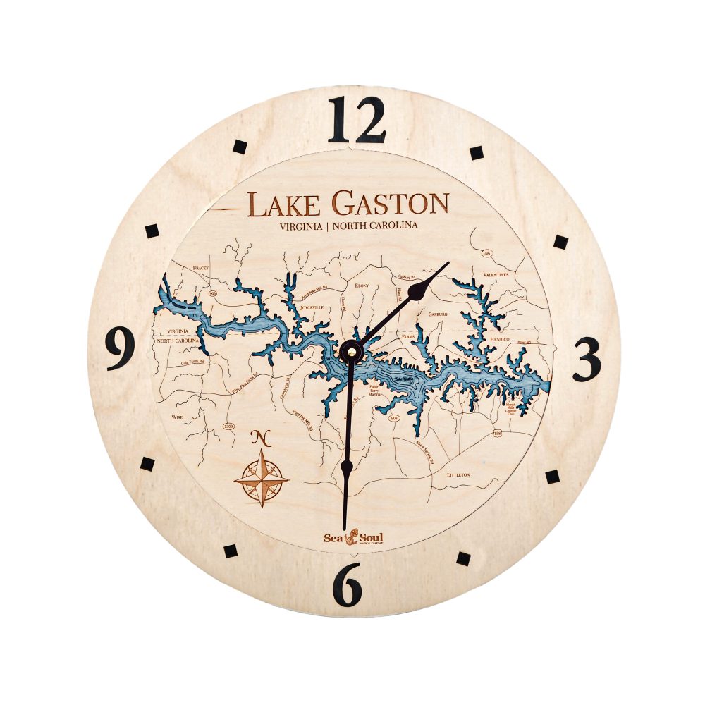 Lake Gaston Nautical Clock Birch Accent with Deep Blue Water