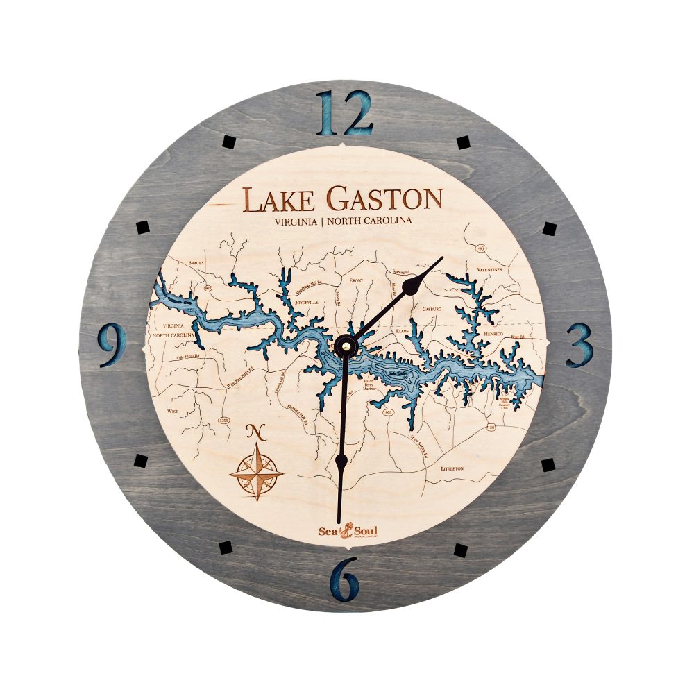 Lake Gaston Nautical Clock Driftwood Accent with Blue Green Water