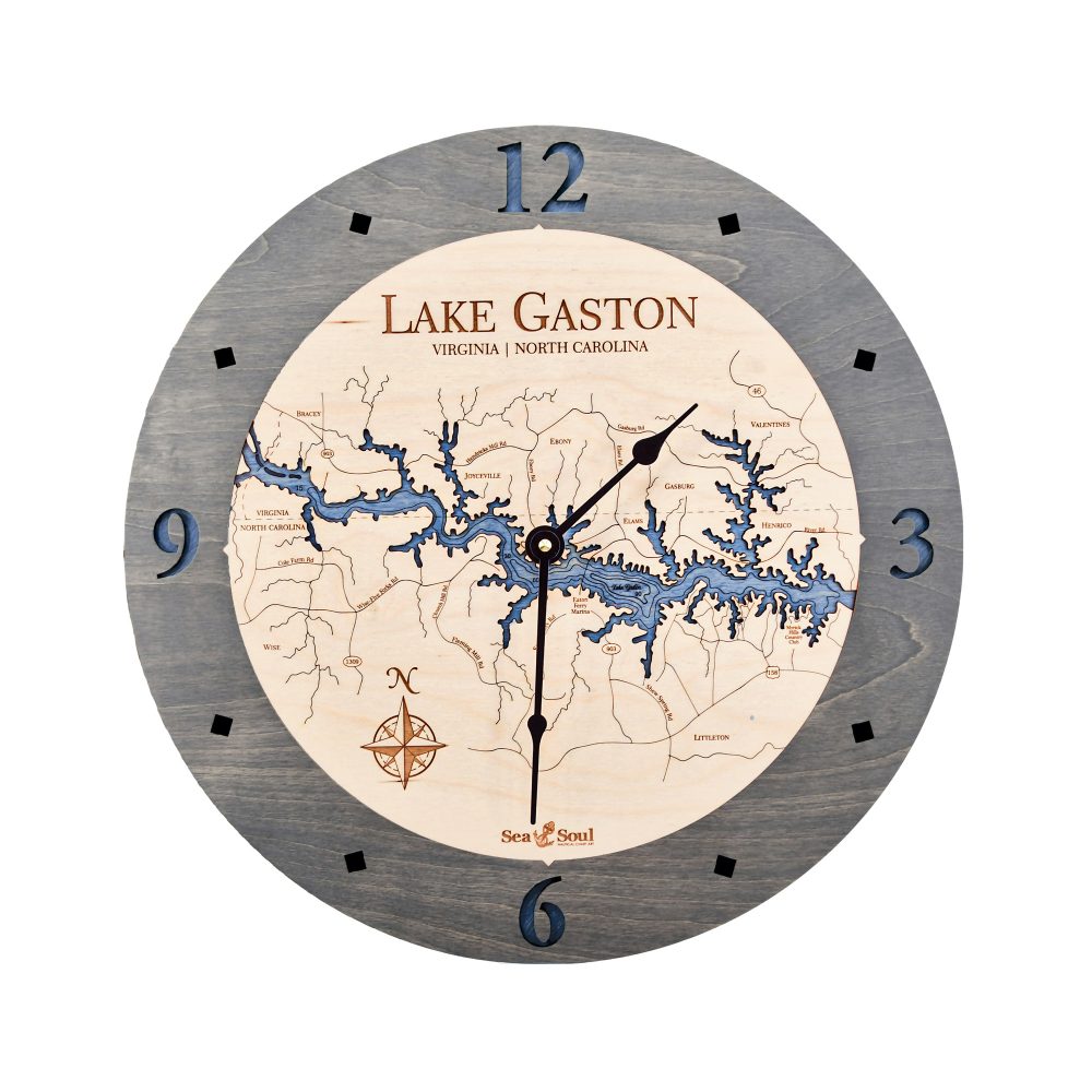 Lake Gaston Nautical Clock Driftwood Accent with Deep Blue Water