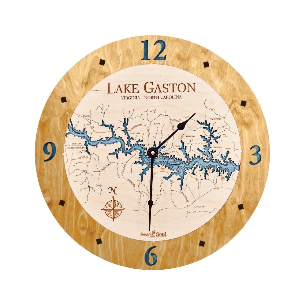 Lake Gaston Nautical Clock Honey Accent with Blue Green Water