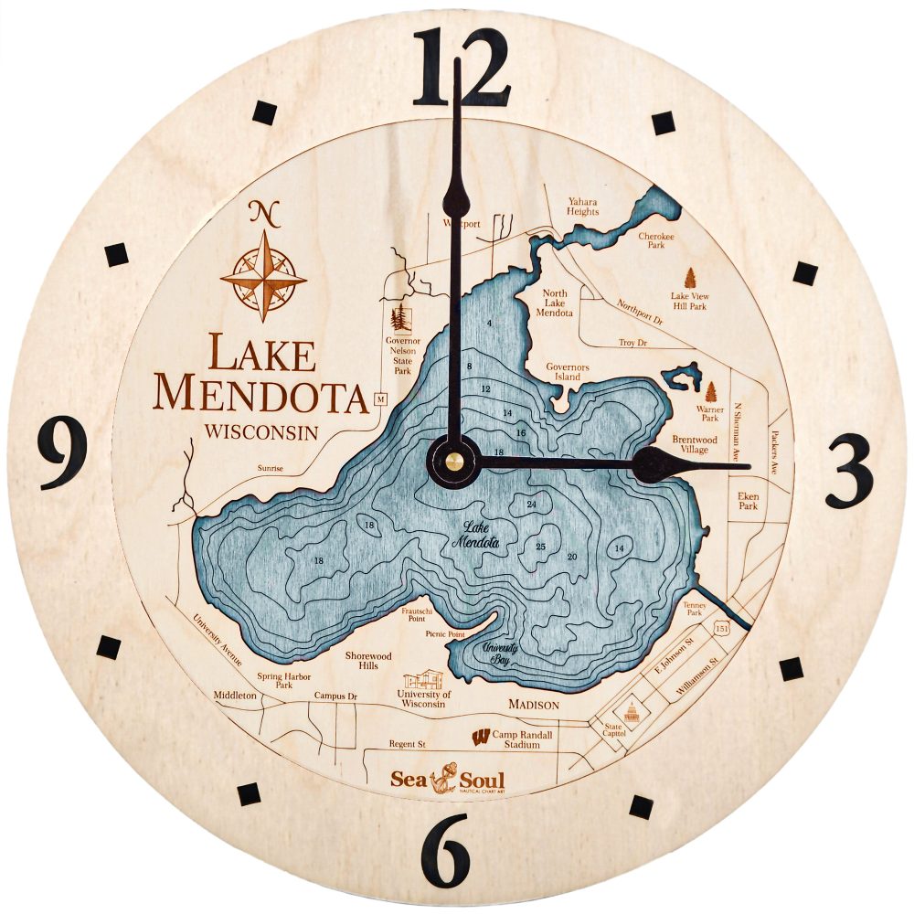 Lake Mendota Nautical Clock Birch Accent with Blue Green Water Product Shot