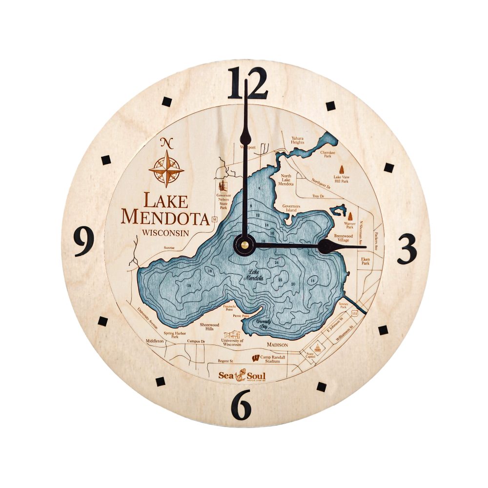 Lake Mendota Nautical Clock Birch Accent with Blue Green Water