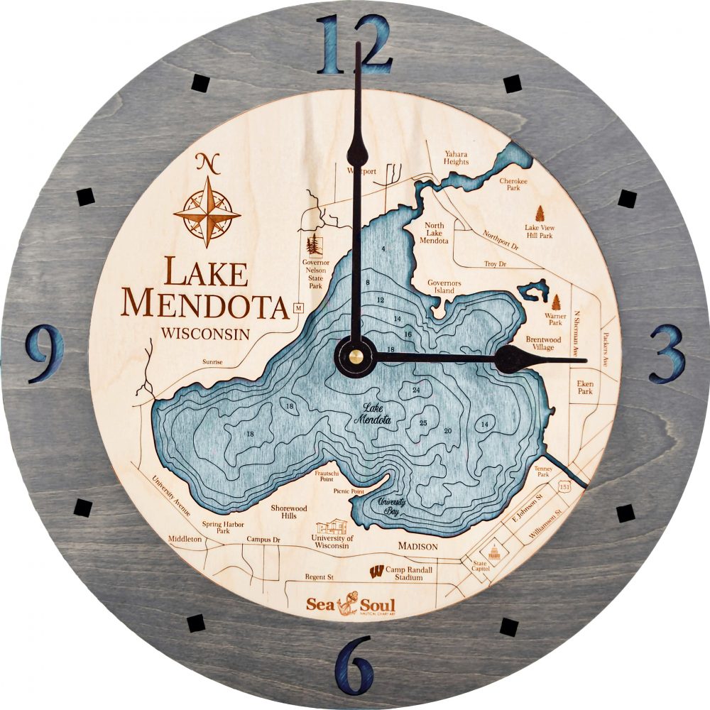 Lake Mendota Nautical Clock Driftwood Accent with Blue Green Water Product Shot