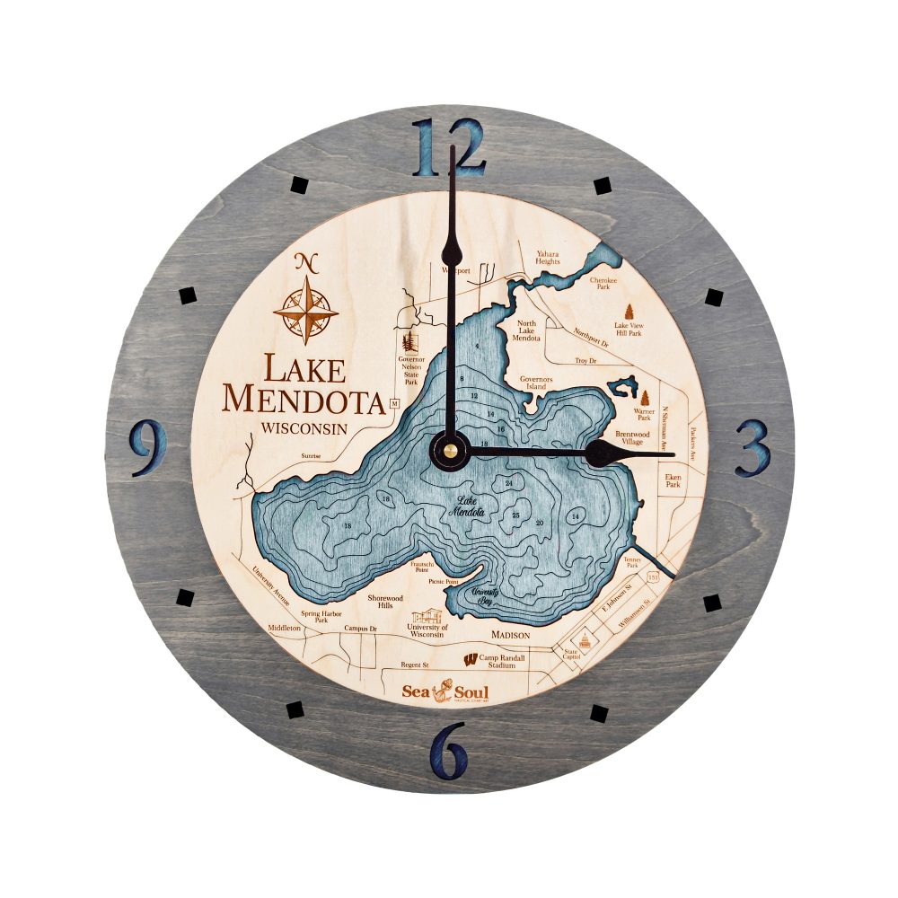Lake Mendota Nautical Clock Driftwood Accent with Blue Green Water