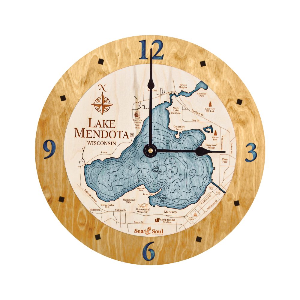 Lake Mendota Nautical Clock Honey Accent with Blue Green Water
