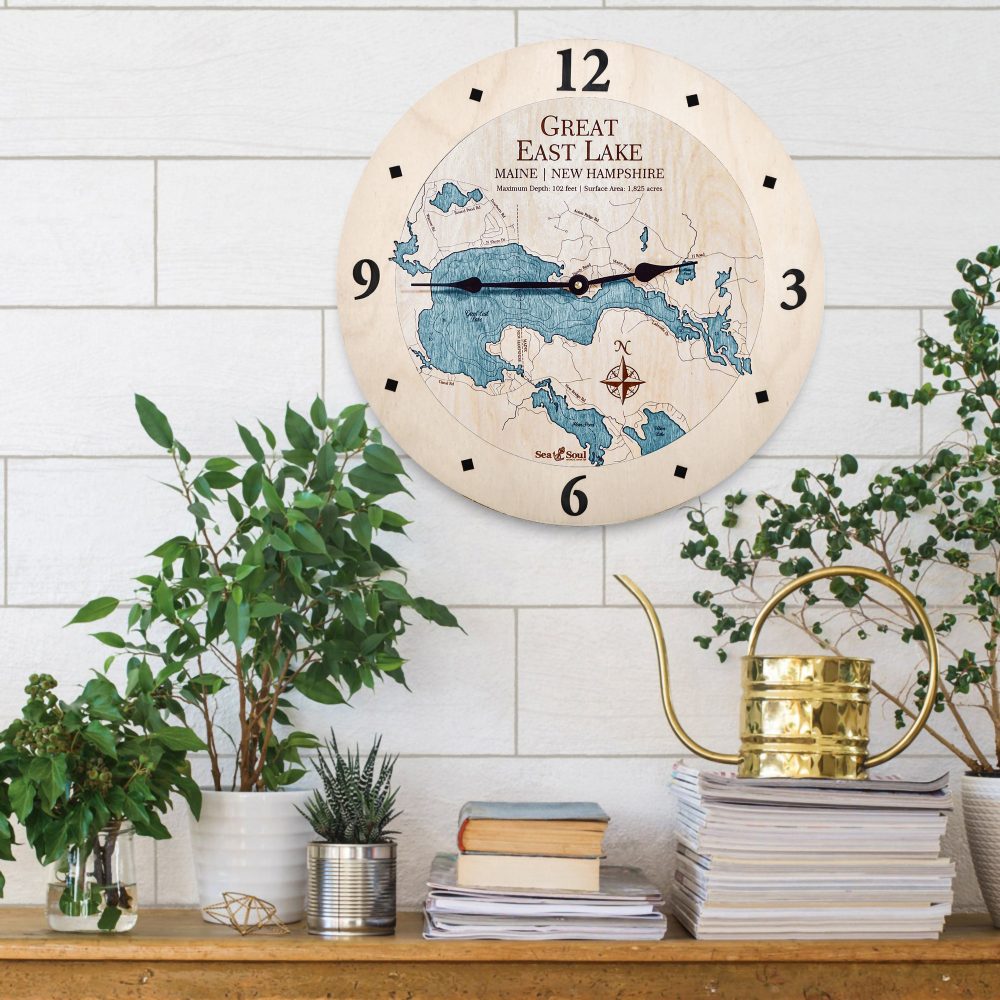Great East Lake Nautical Clock Birch Accent with Blue Green Water on Wall