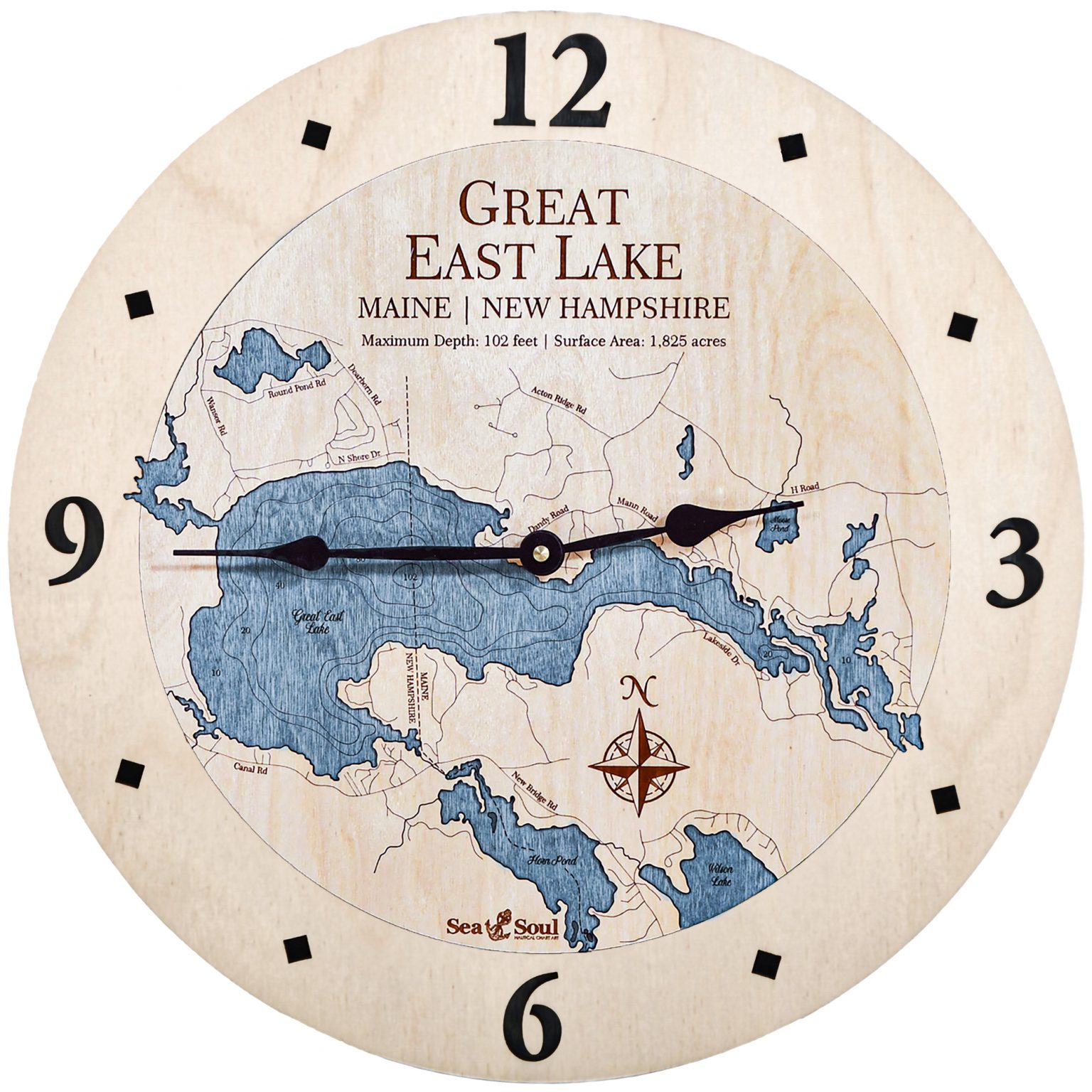 Great East Lake Nautical Map Clock Sea and Soul Charts
