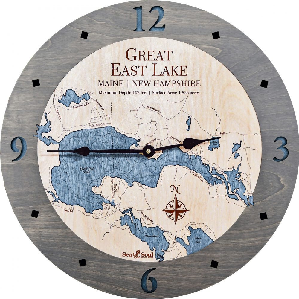 Great East Lake Nautical Clock Driftwood Accent with Deep Blue Water Product Shot