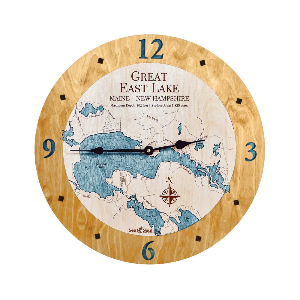 Great East Lake Nautical Clock Honey Accent with Blue Green Water