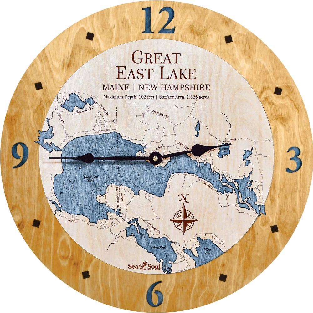 Great East Lake Nautical Clock Honey Accent with Deep Blue Water Product Shot