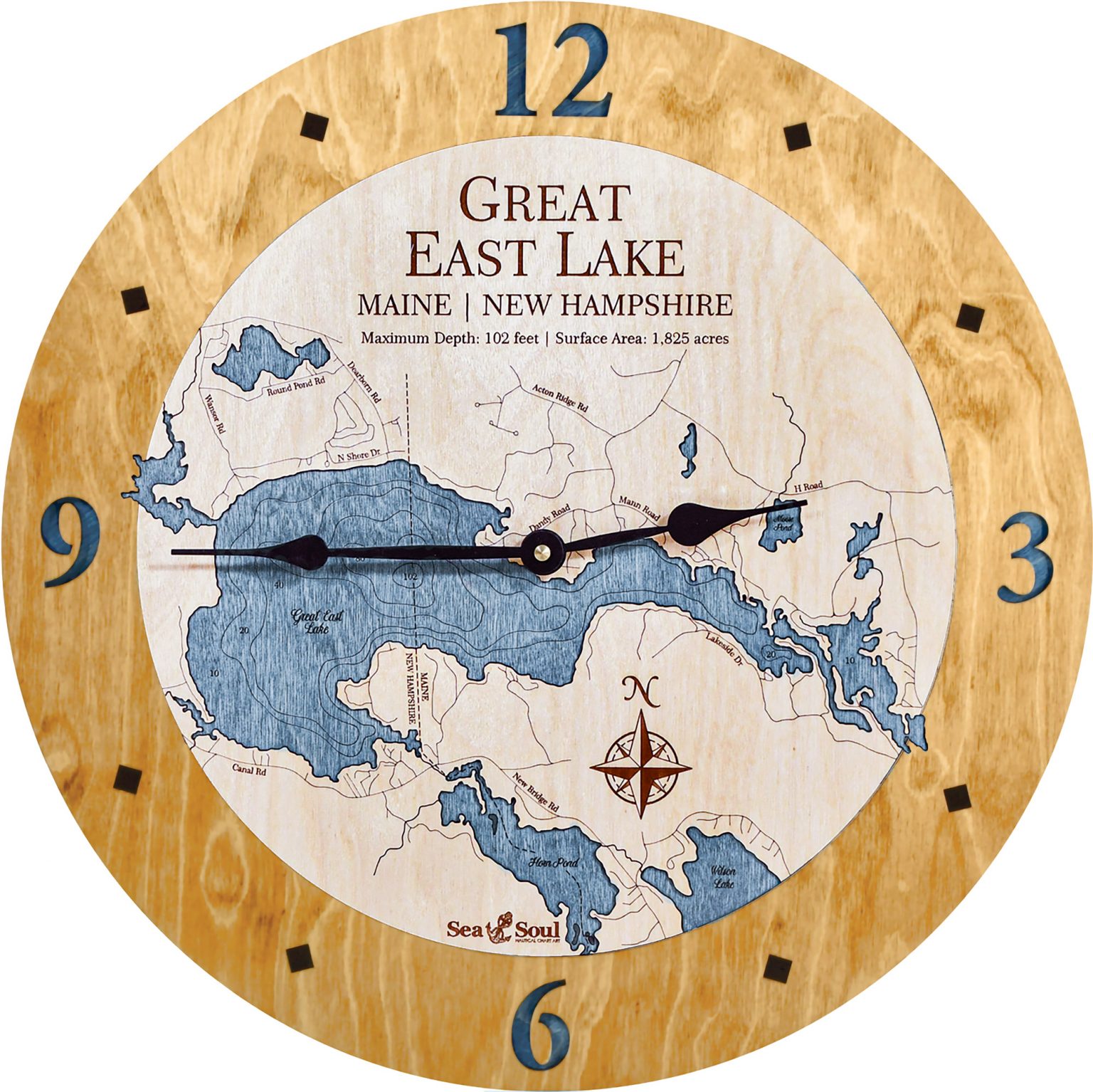 Great East Lake Nautical Map Clock Sea and Soul Charts