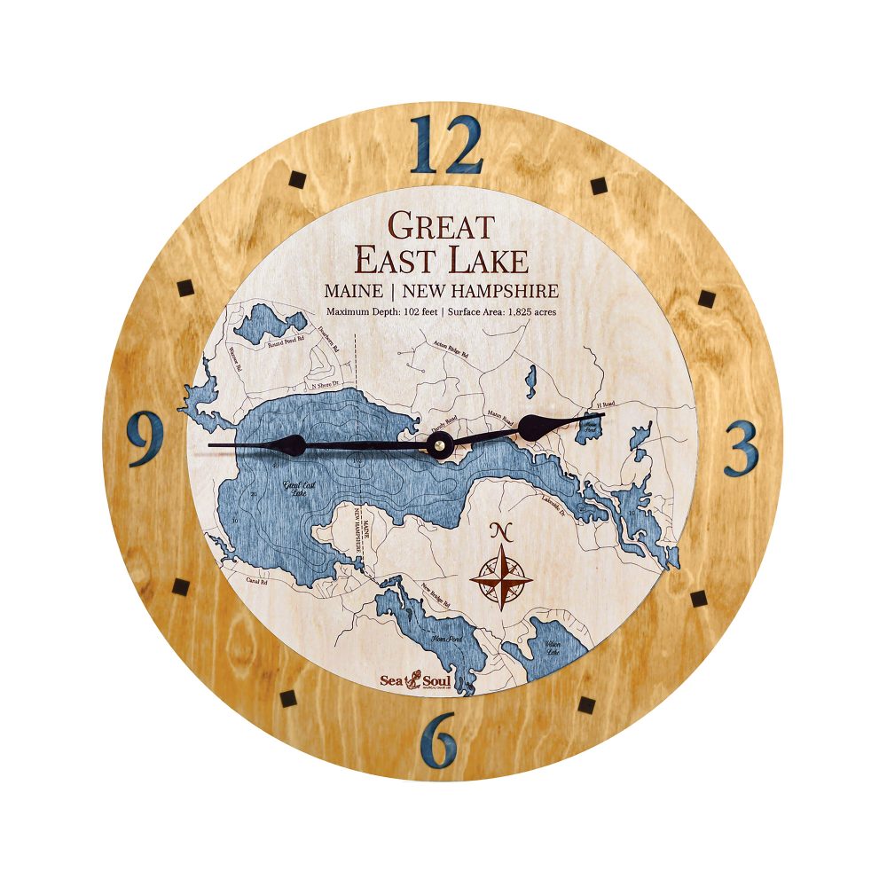 Great East Lake Nautical Clock Honey Accent with Deep Blue Water