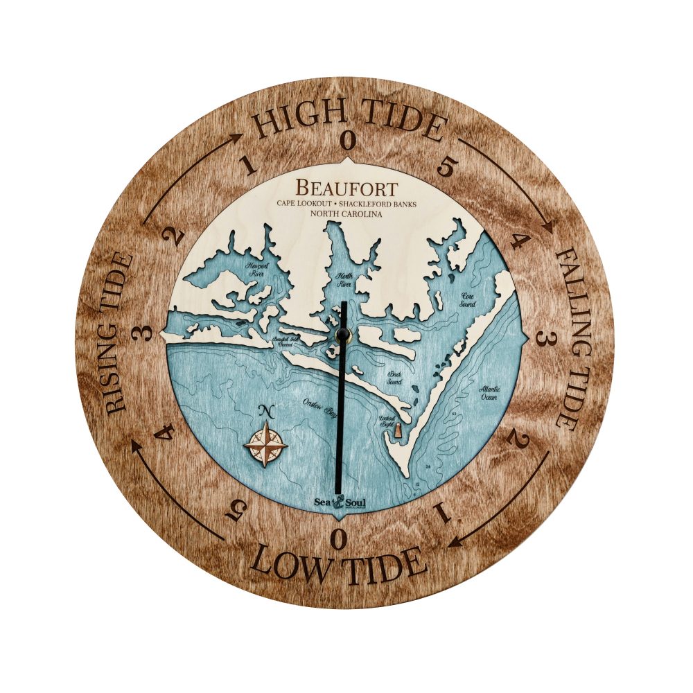 Beaufort North Carolina Tide Clock Americana Accent with Blue Green Water