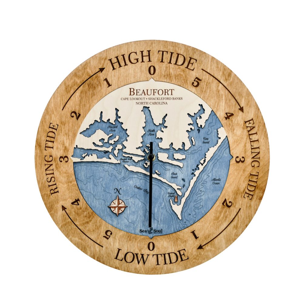 Beaufort North Carolina Tide Clock Honey Accent with Deep Blue Water