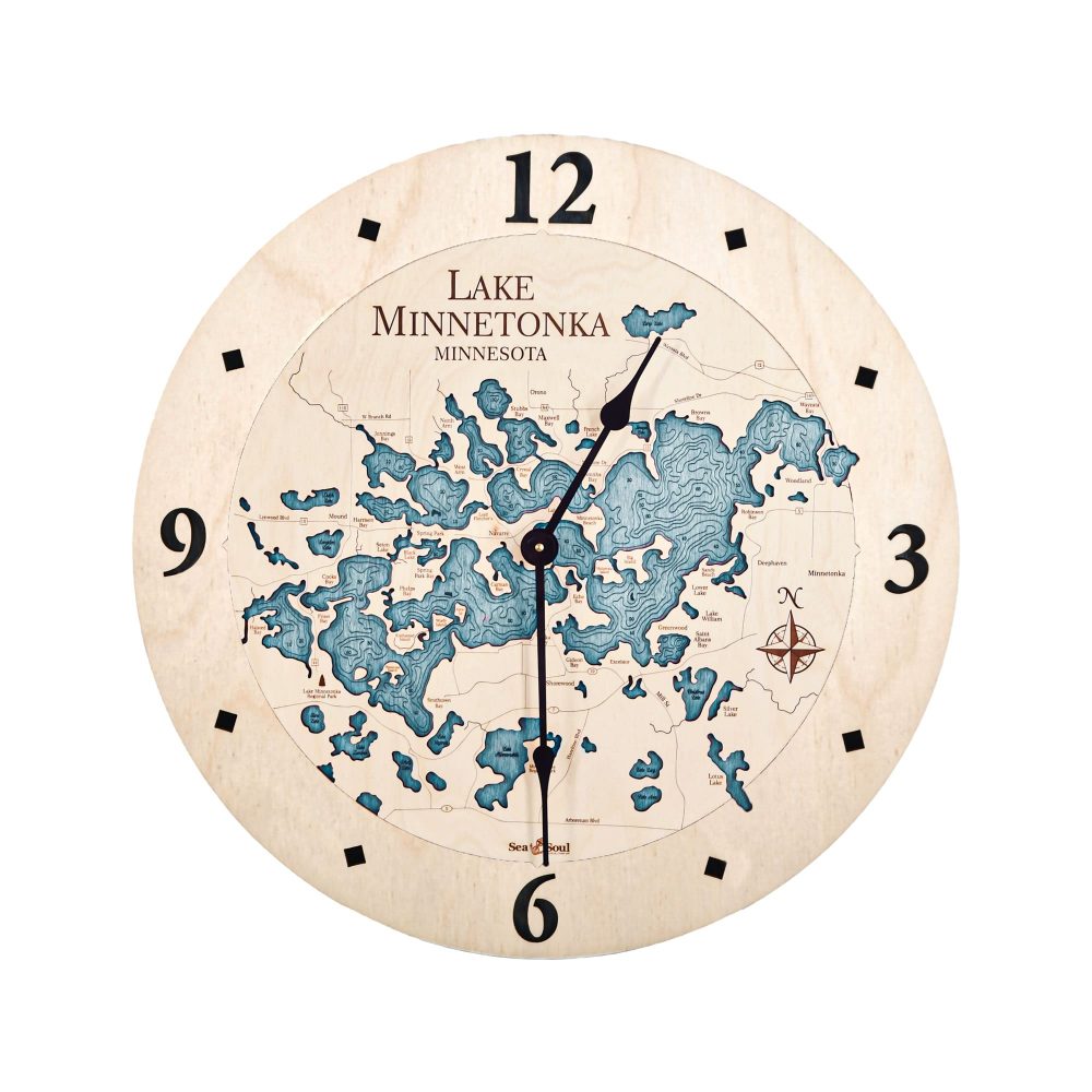 Lake Minnetonka Nautical Clock Birch Accent with Blue Green Water