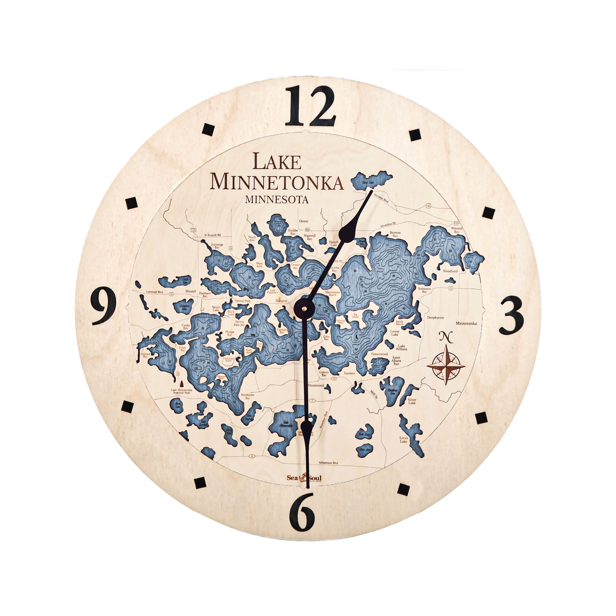 Lake Minnetonka Nautical Map Clock - Sea and Soul Charts