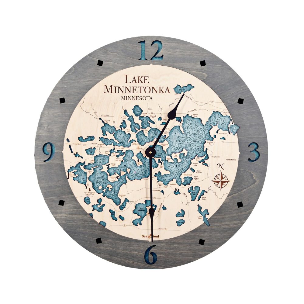 Lake Minnetonka Nautical Clock Driftwood Accent with Blue Green Water