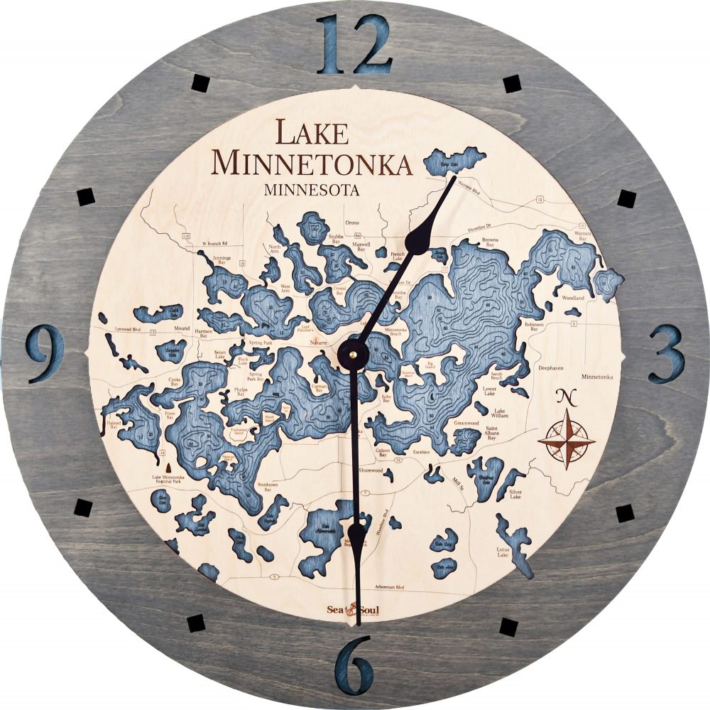 Lake Minnetonka Nautical Clock Driftwood Accent with Deep Blue Water Product Shot
