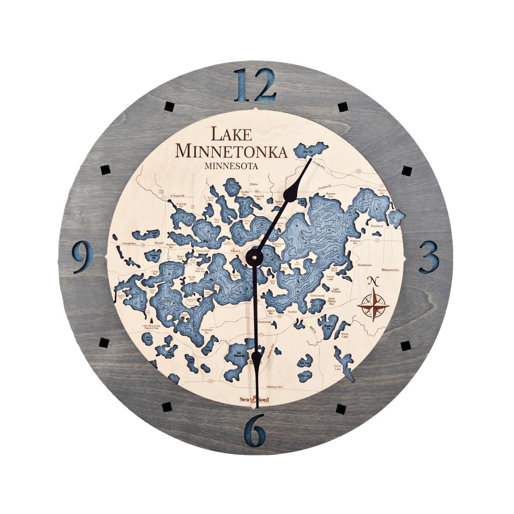 Lake Minnetonka Nautical Clock Driftwood Accent with Deep Blue Water