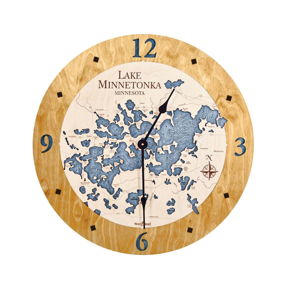 Lake Minnetonka Nautical Clock Honey Accent with Deep Blue Water
